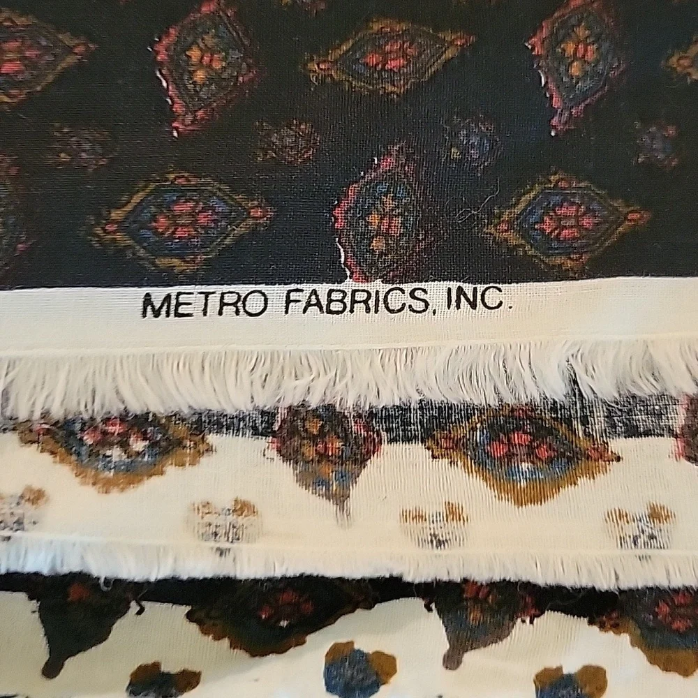 Cotton Vintage print fabric pink and blue on navy blue background - 0.9  yds